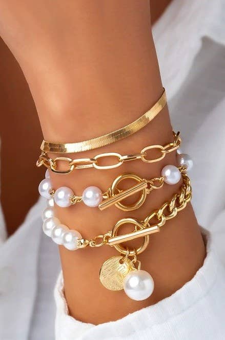 MULTILAYER PEARL CHAIN HERRINGBONE MIX BRACELET | 40B5151 - Soleil et étoiles