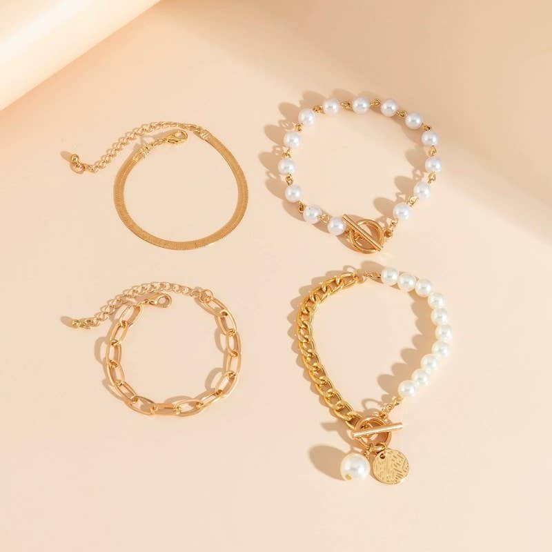 MULTILAYER PEARL CHAIN HERRINGBONE MIX BRACELET | 40B5151 - Soleil et étoiles