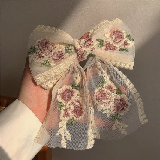 Lace embroidery Bow Hairclip