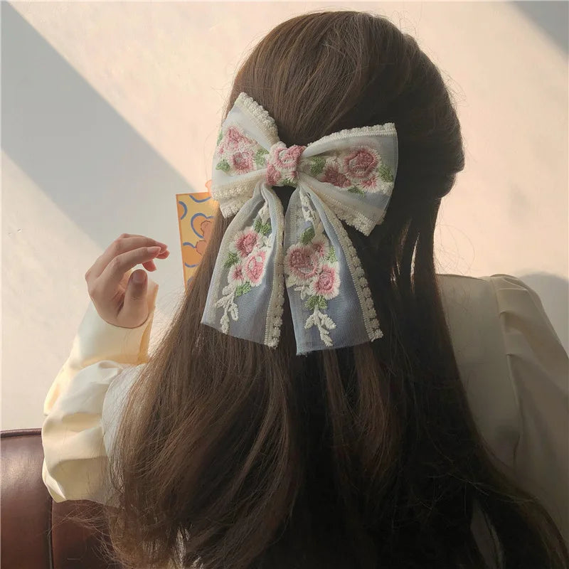 Lace embroidery Bow Hairclip