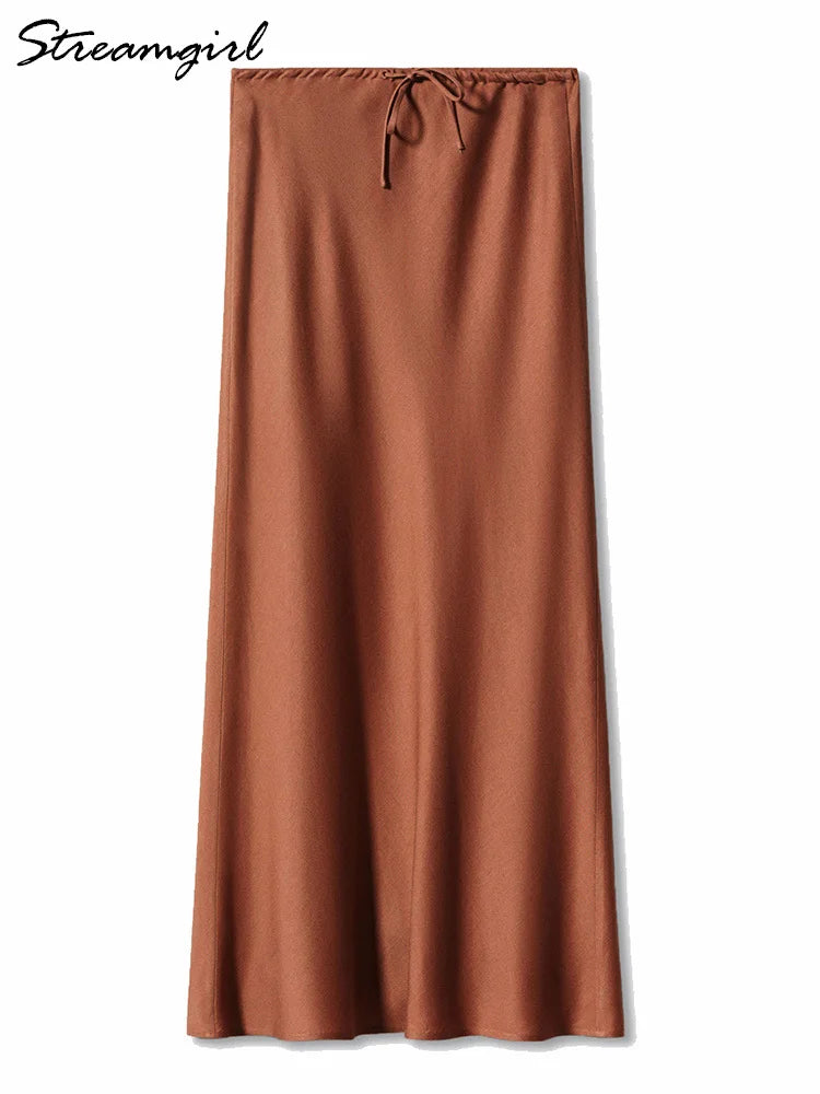 High Waist A-Line Long Satin Skirts