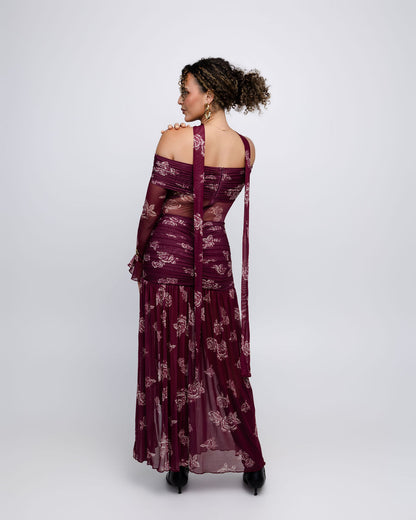 Floral Mesh Off-Shoulder Maxi Dress