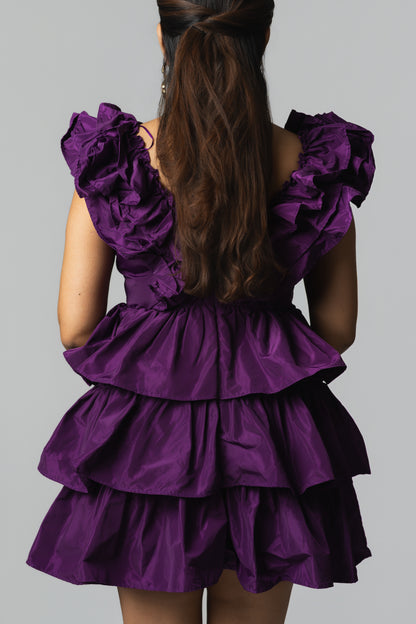 Ruffled Tiered Taffeta Mini Dress – Orchid Purple