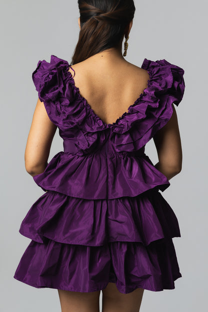 Ruffled Tiered Taffeta Mini Dress – Orchid Purple
