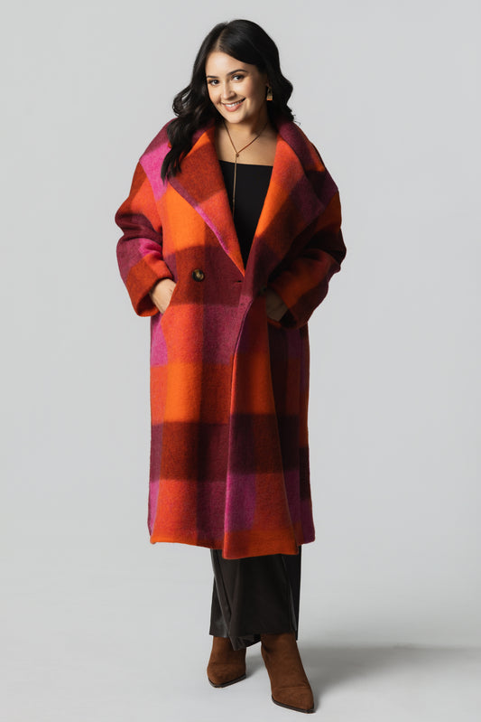 Plaid Coat – Orange/Berry Check
