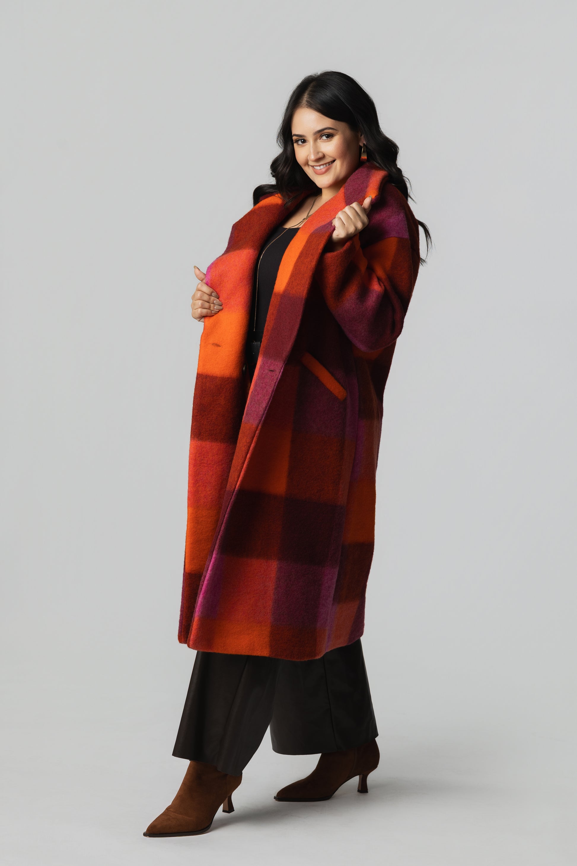 Plaid Coat – Orange/Berry Check - Soleil et étoiles