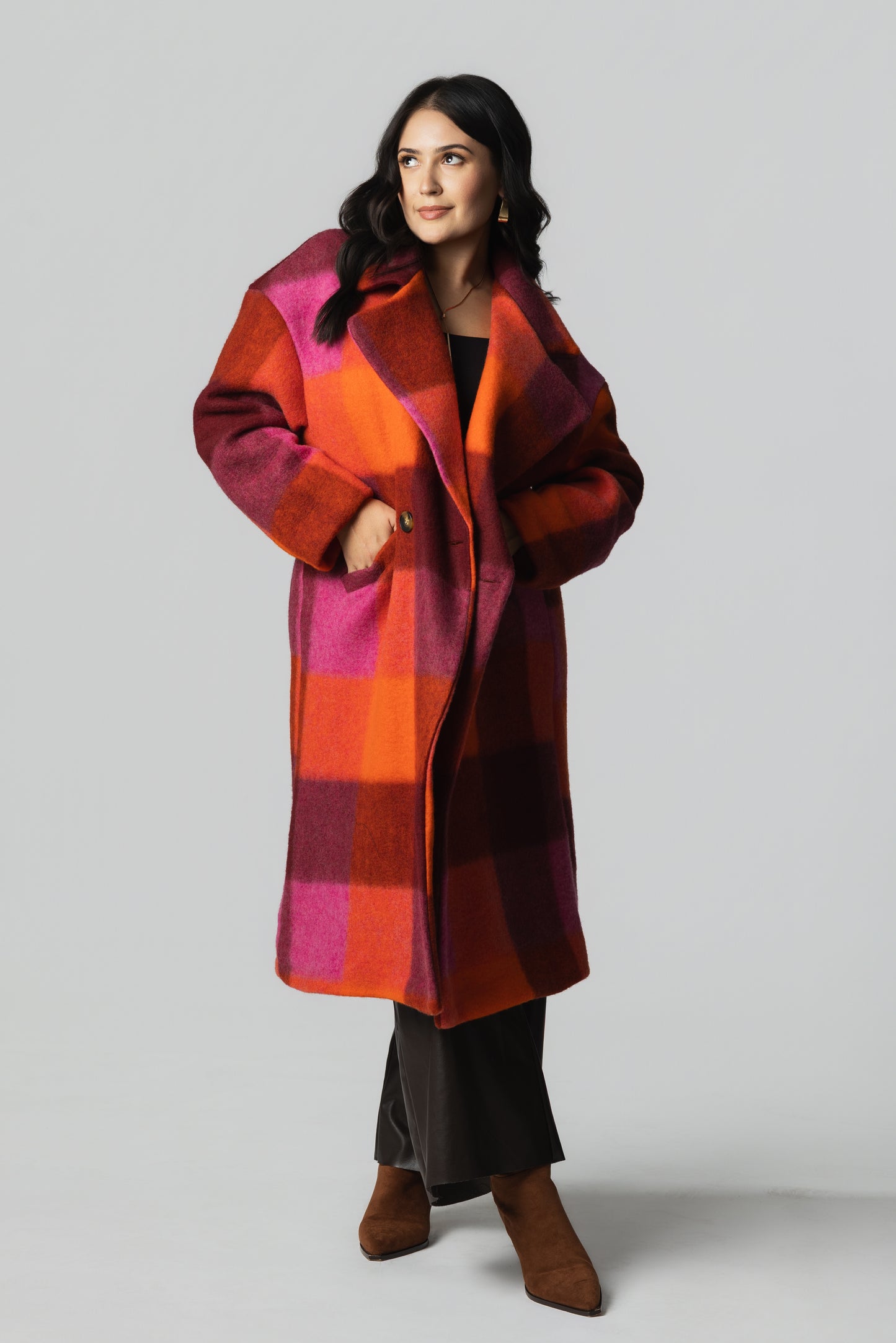 Plaid Coat – Orange/Berry Check - Soleil et étoiles