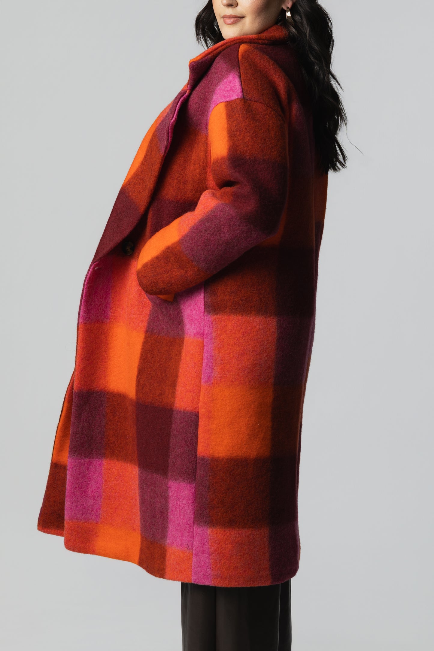 Plaid Coat – Orange/Berry Check - Soleil et étoiles