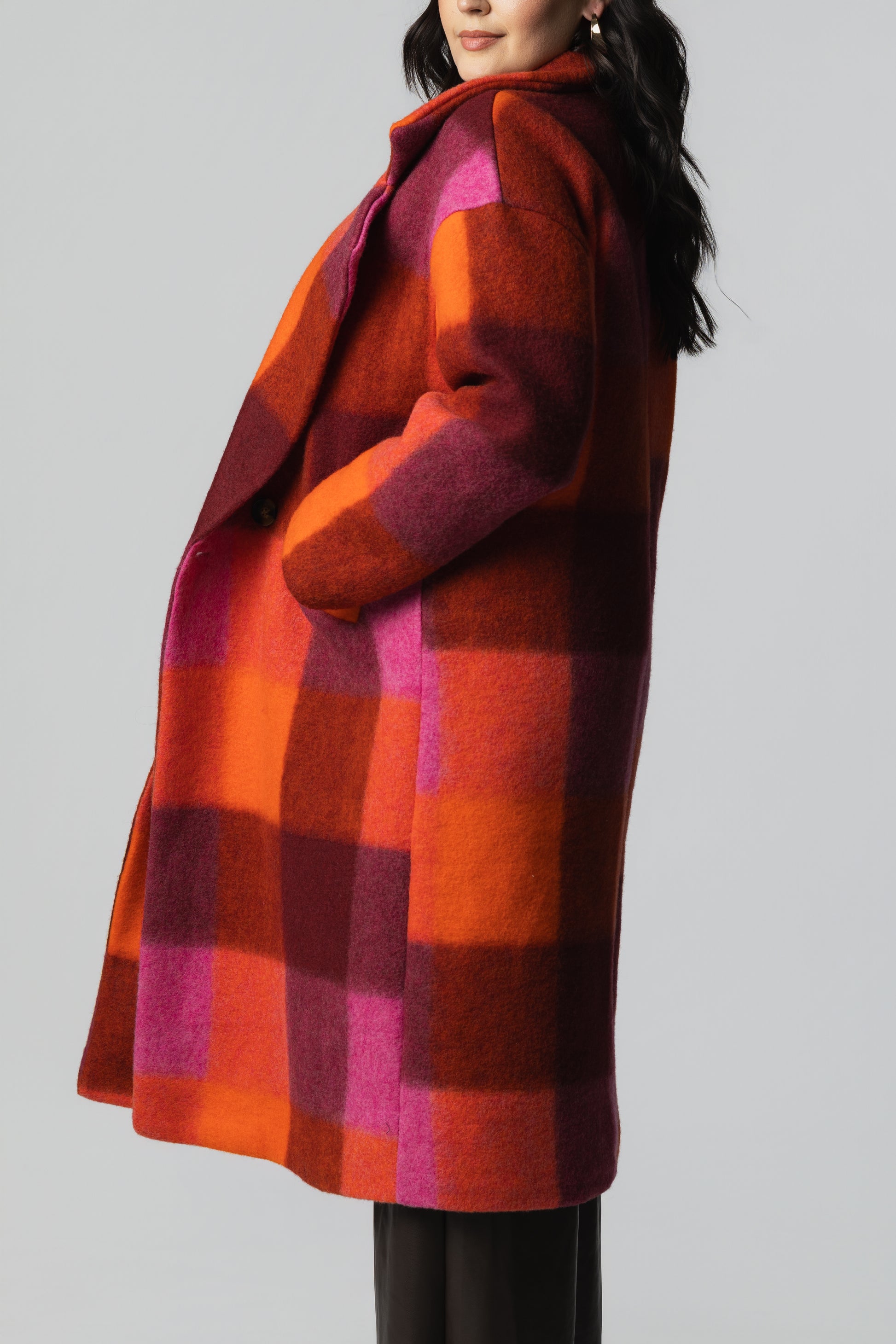 Plaid Coat – Orange/Berry Check - Soleil et étoiles