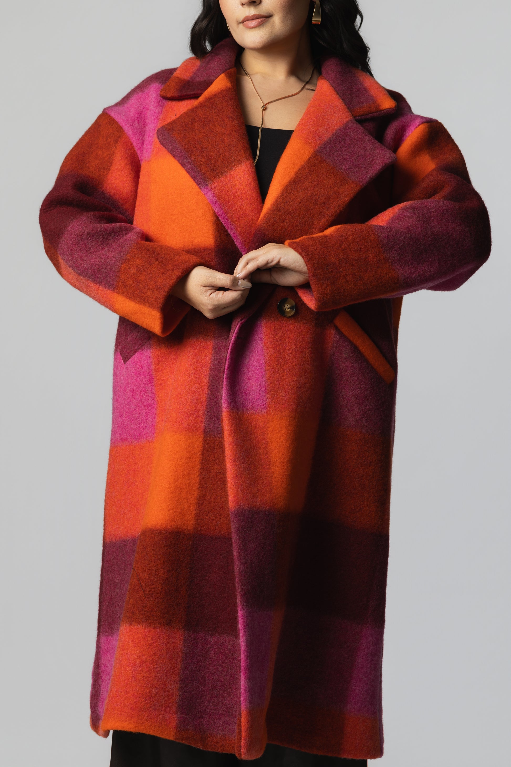 Plaid Coat – Orange/Berry Check - Soleil et étoiles