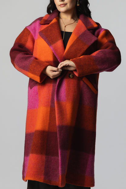 Plaid Coat – Orange/Berry Check - Soleil et étoiles