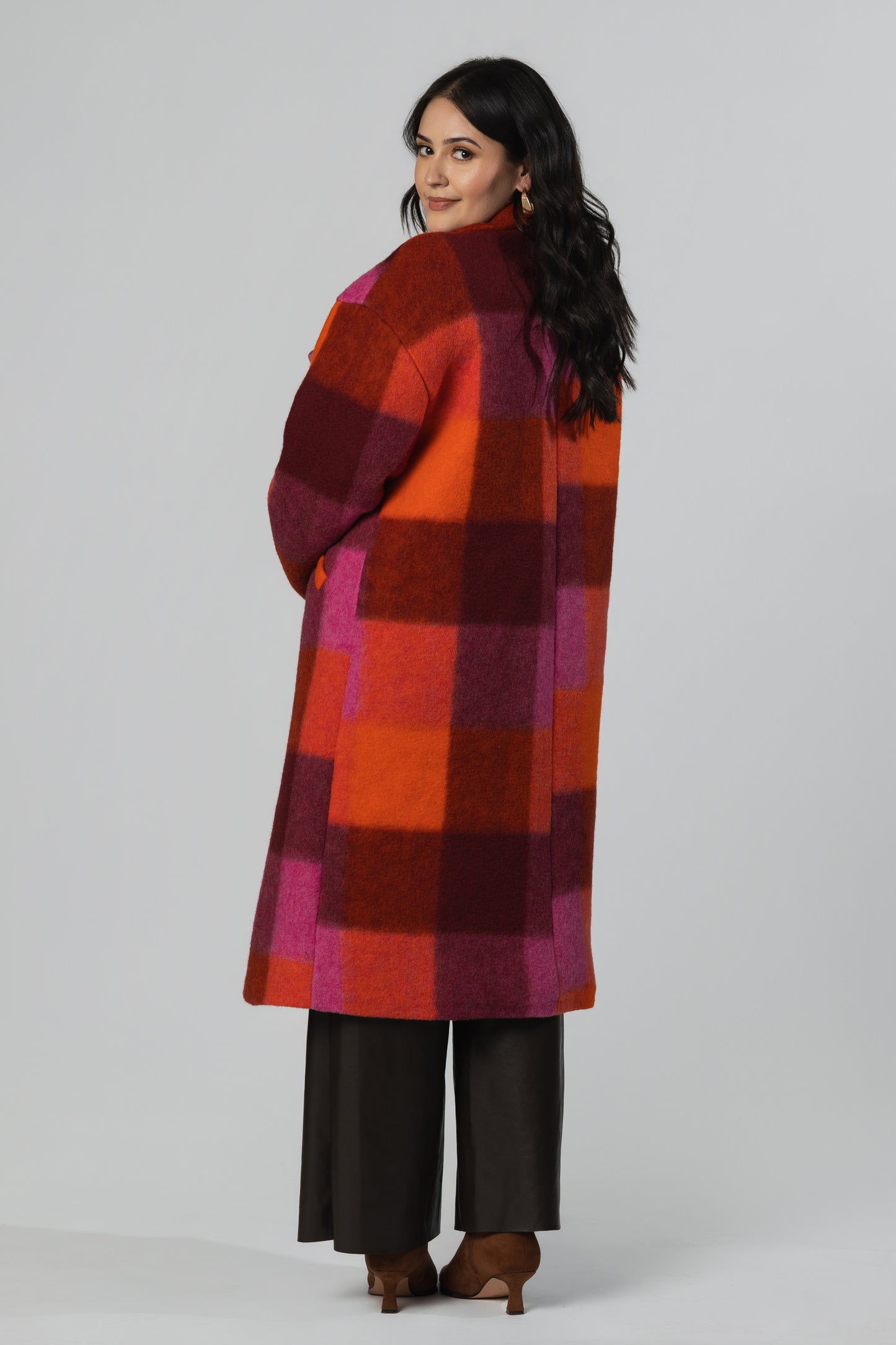 Plaid Coat – Orange/Berry Check - Soleil et étoiles