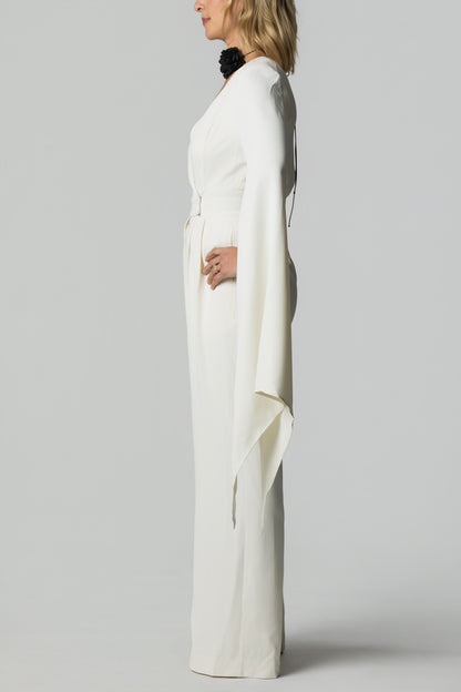 Fly-Away Open-Sleeve V-Neck Wide-Leg Jumpsuit – Ivory - Soleil et étoiles