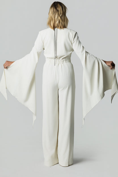 Fly-Away Open-Sleeve V-Neck Wide-Leg Jumpsuit – Ivory - Soleil et étoiles