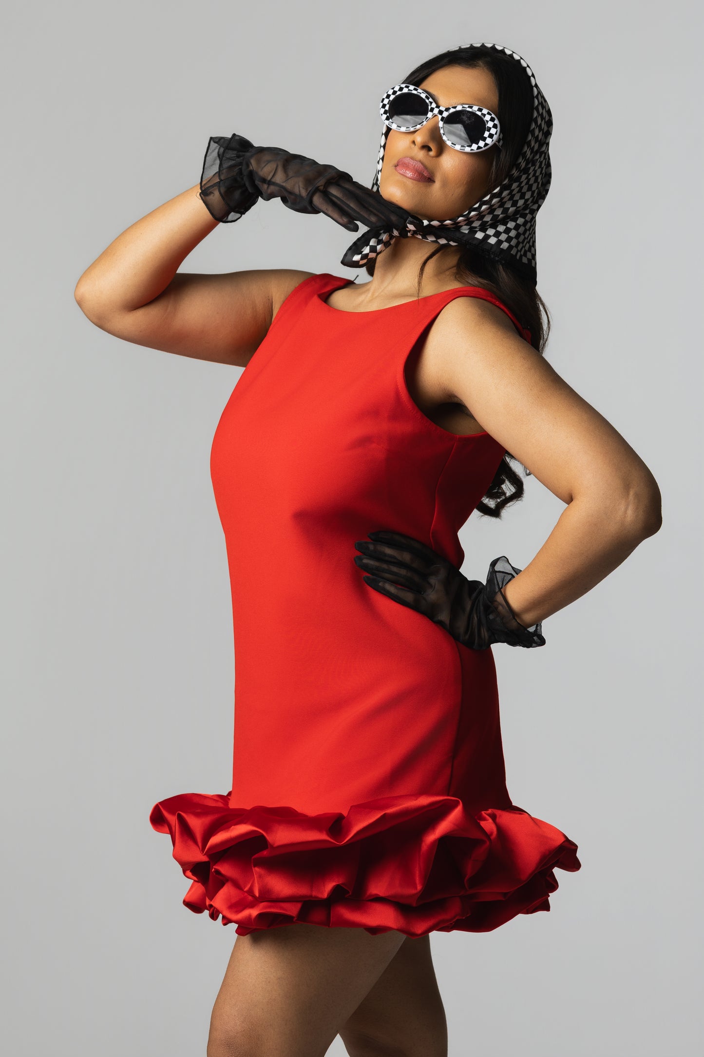 Sleeveless Bubble Hem Scoop Back Mini Dress – Cherry Red