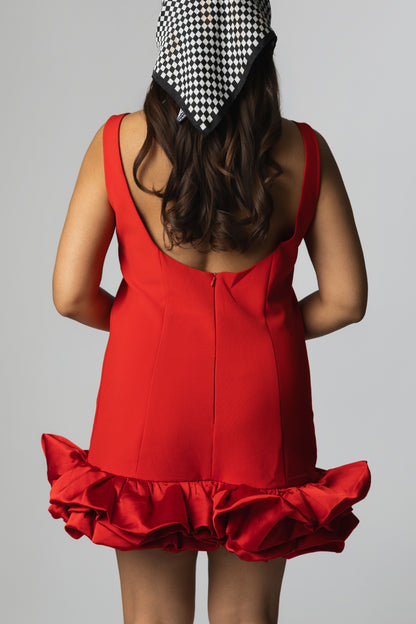 Sleeveless Bubble Hem Scoop Back Mini Dress – Cherry Red