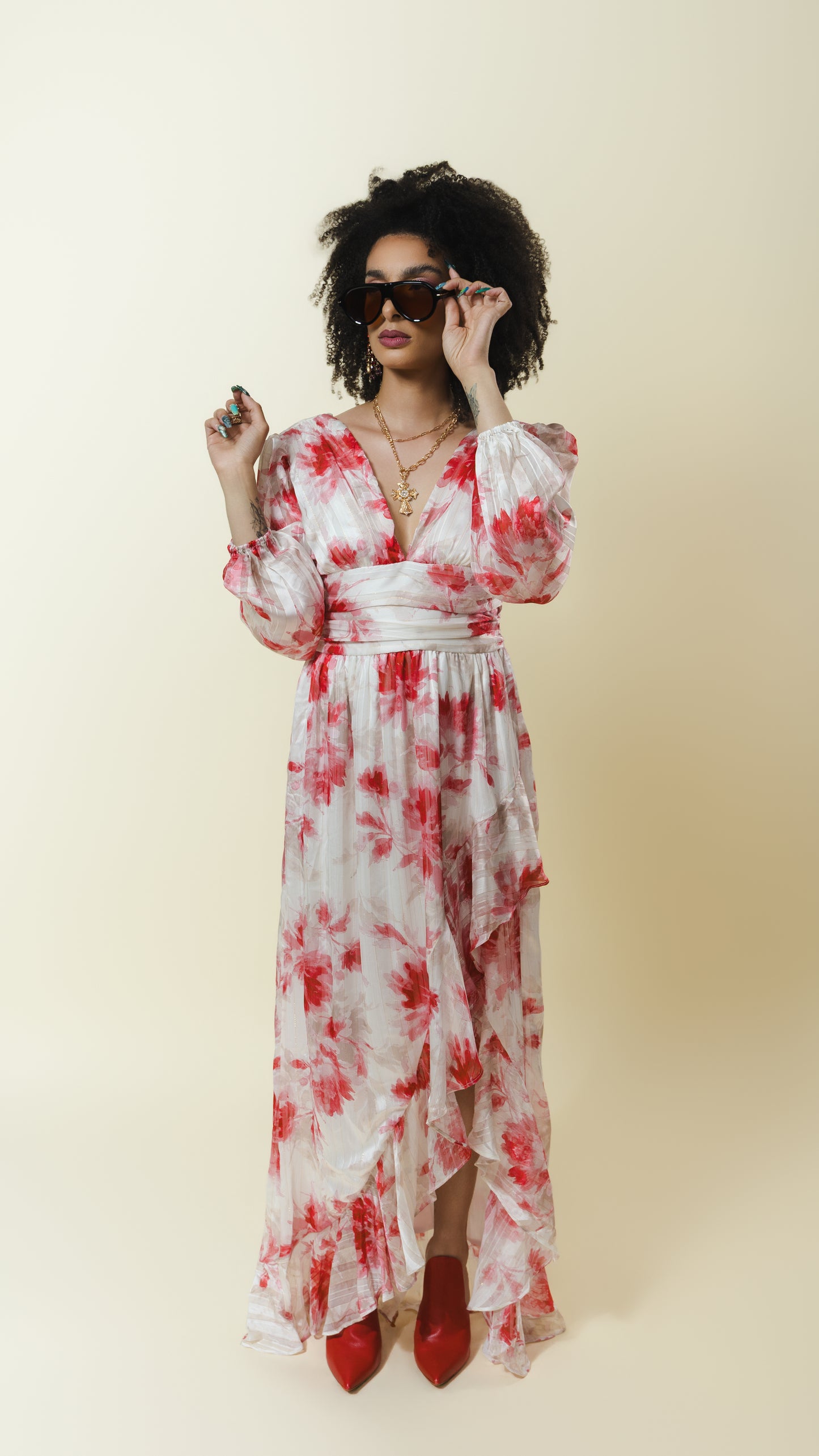 Floral Chiffon High-Low Maxi Dress