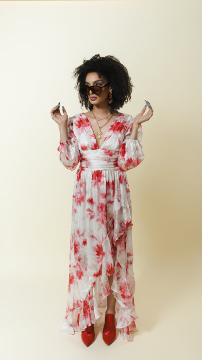 Floral Chiffon High-Low Maxi Dress