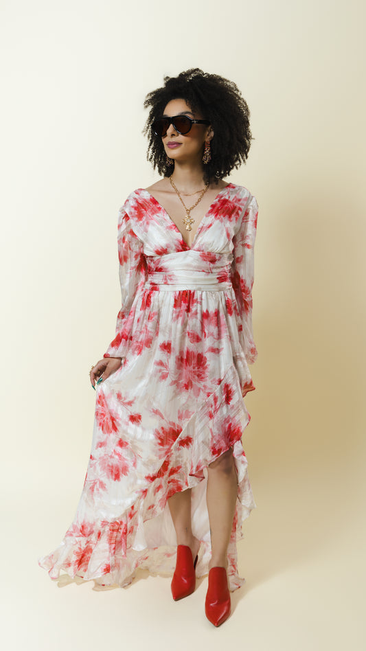 Floral Chiffon High-Low Maxi Dress
