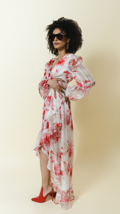 Floral Chiffon High-Low Maxi Dress