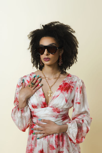Gold Layered Chain Necklace with Cross Pendant