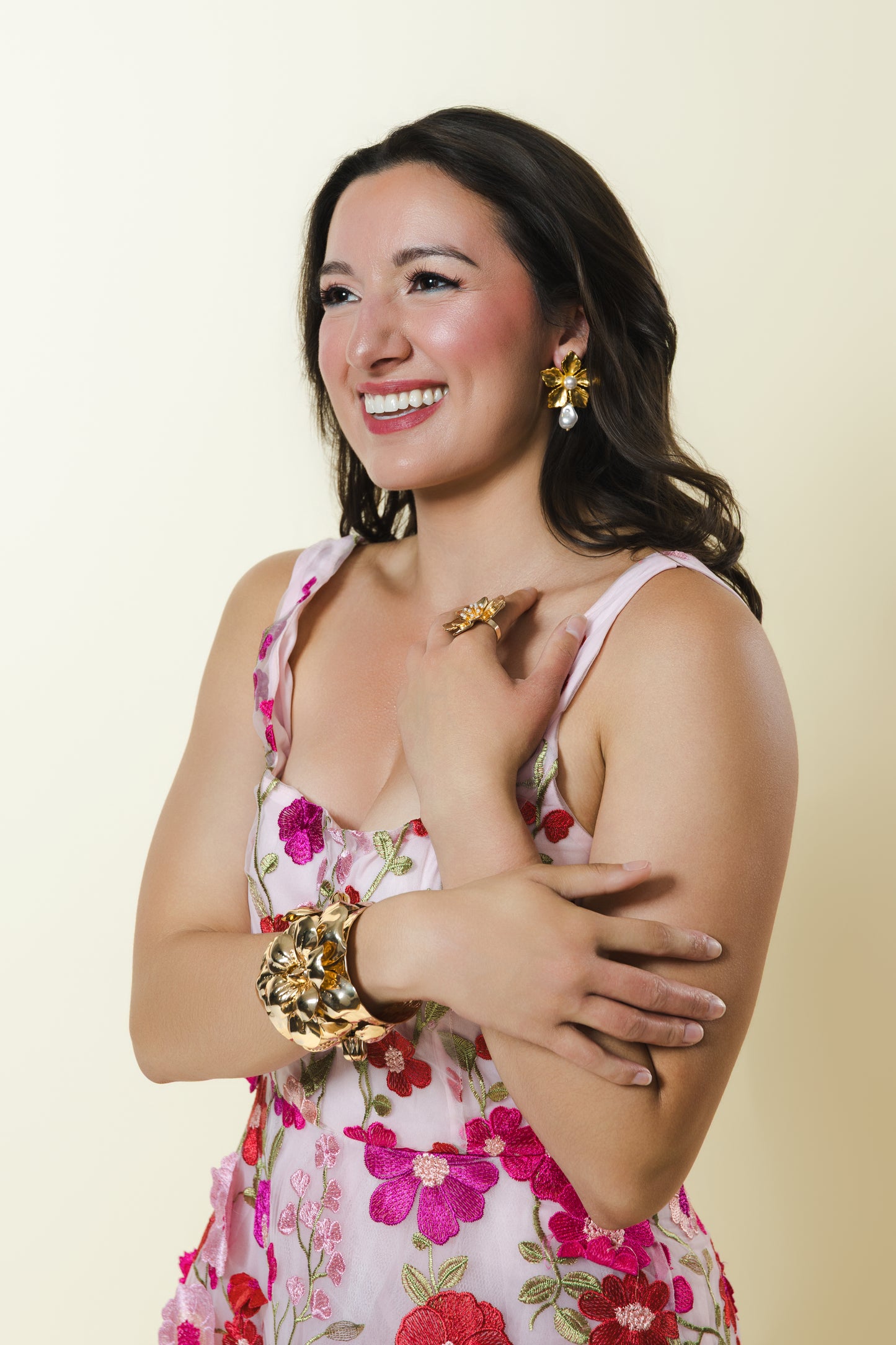 Flower Pearl Huggie Hoop Earrings