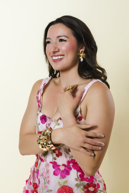 Flower Pearl Huggie Hoop Earrings