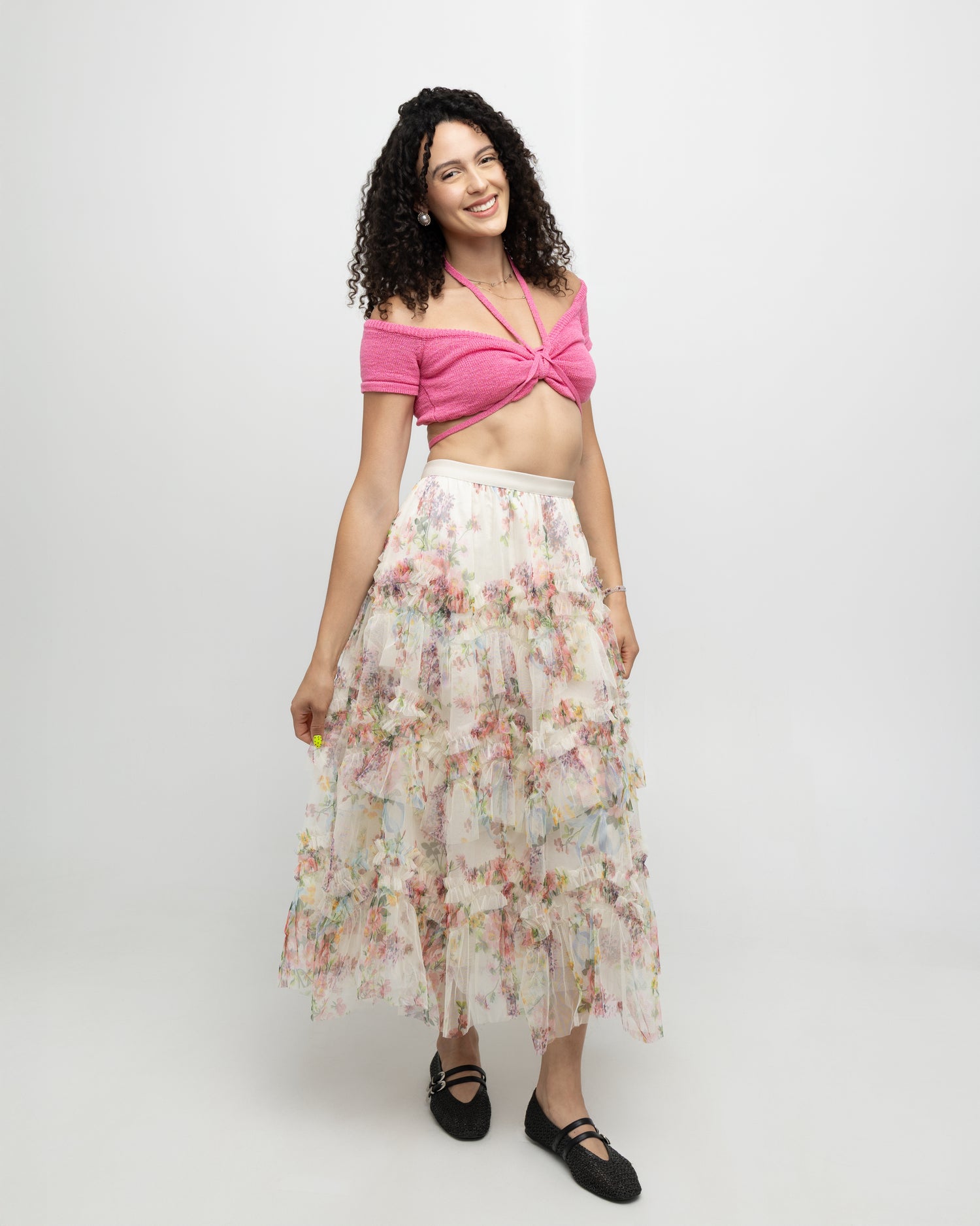 Colorful Floral Mesh Skirt with Irregular Stitching - Soleil et étoiles