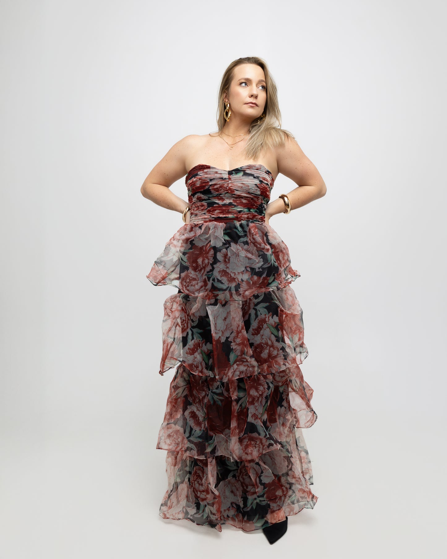 Floral-Tiered Strapless Maxi Dress - Soleil et étoiles
