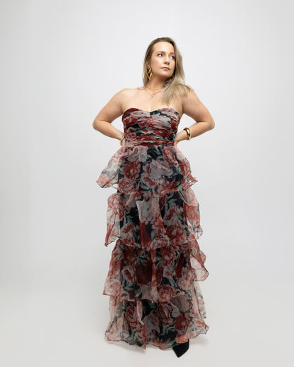 Floral-Tiered Strapless Maxi Dress - Soleil et étoiles