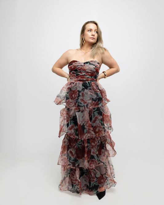 Floral-Tiered Strapless Maxi Dress - Soleil et étoiles