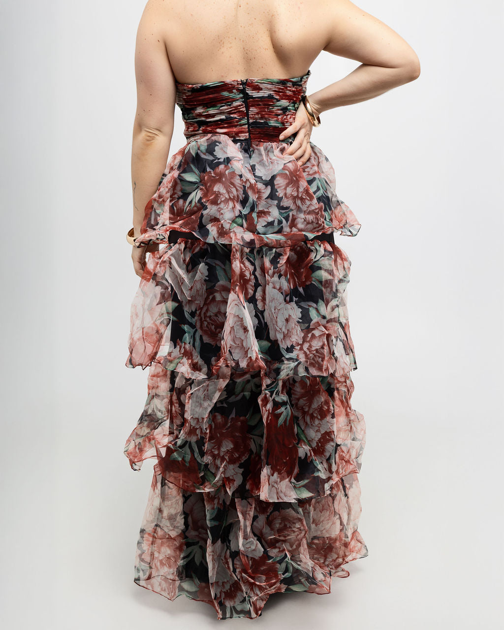 Floral-Tiered Strapless Maxi Dress - Soleil et étoiles