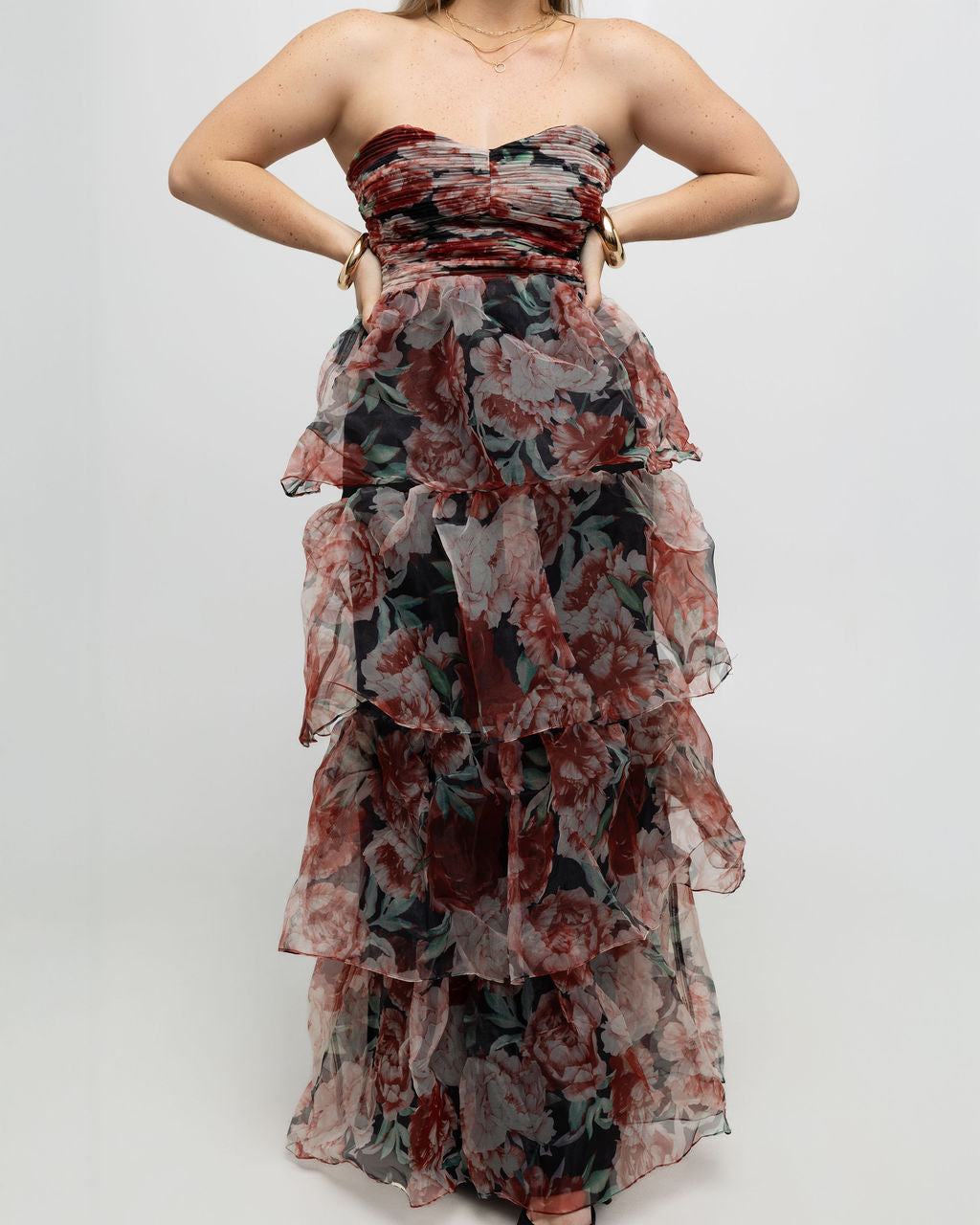 Floral-Tiered Strapless Maxi Dress - Soleil et étoiles