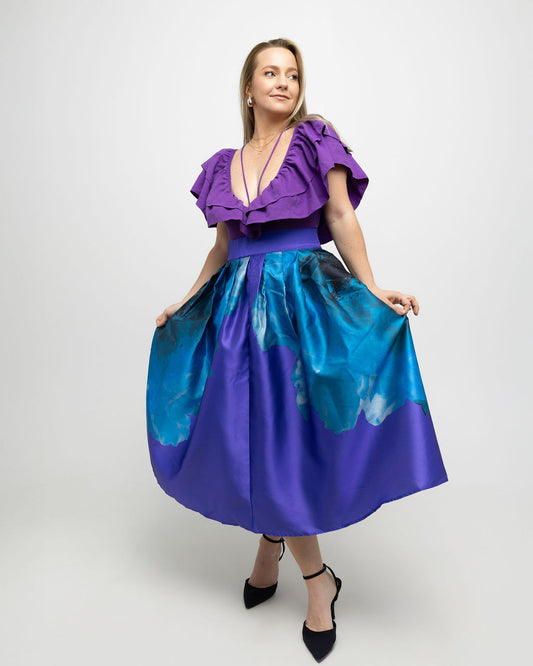 High Waist Floral Print Flare Midi Skirt - Soleil et étoiles