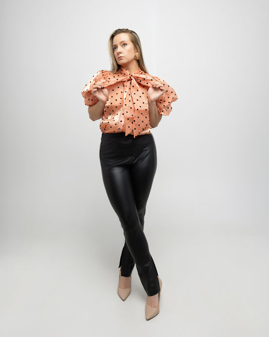 Dots Print Short Puff Sleeve Blouse Top - Soleil et étoiles