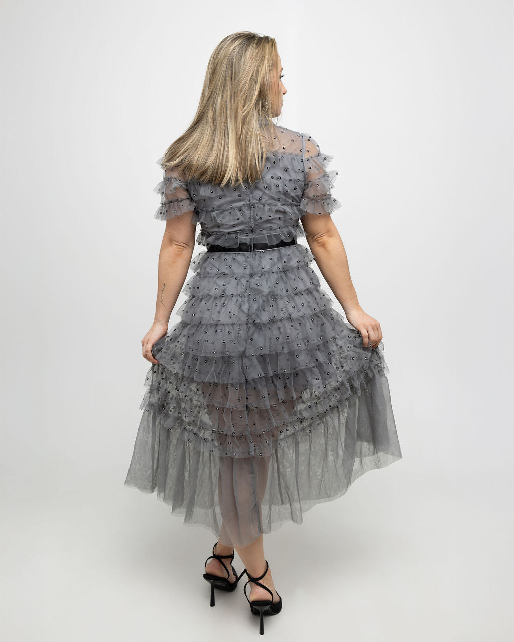 Chic French Bow-Adorned Mesh Slim Dress - Soleil et étoiles