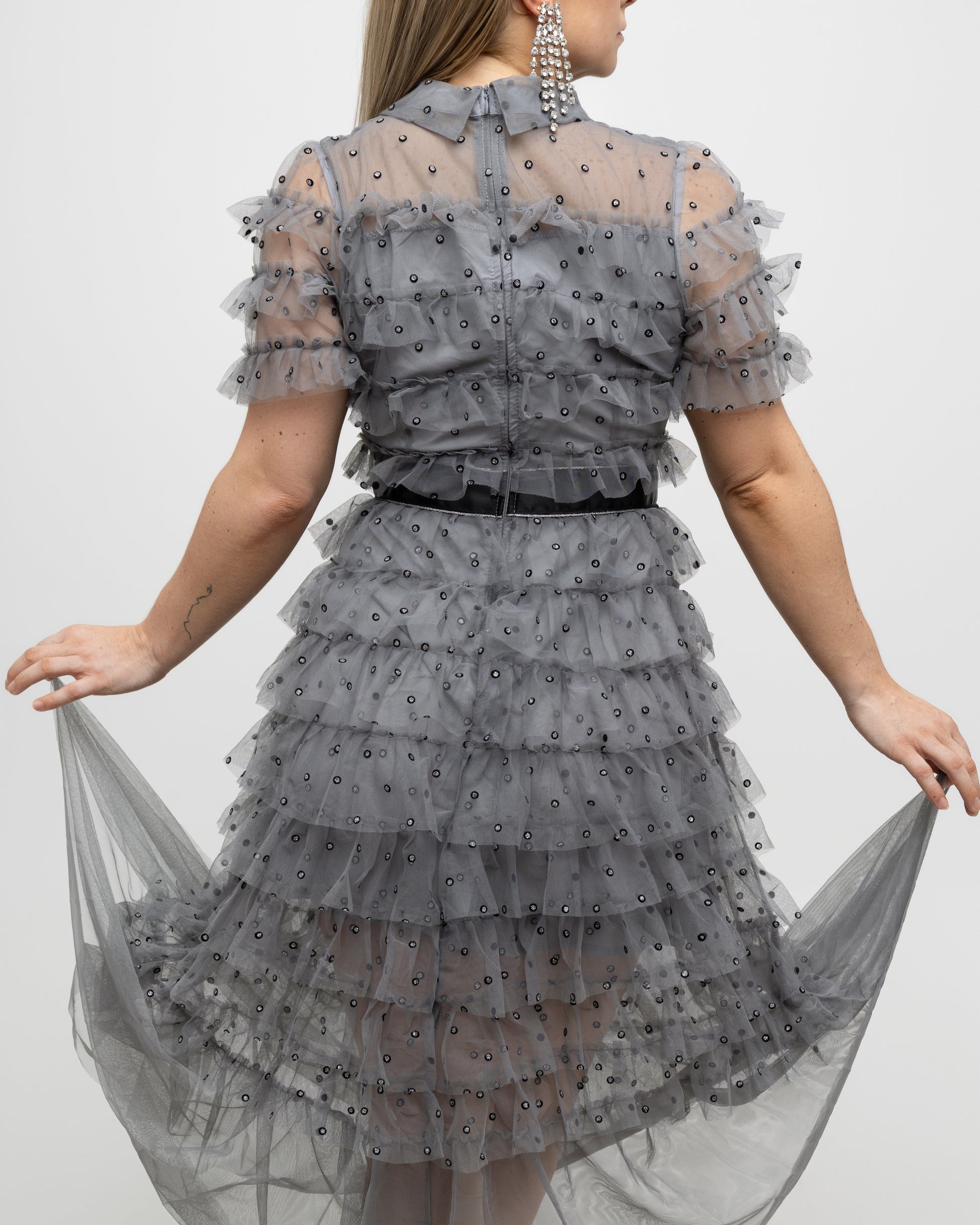 Chic French Bow-Adorned Mesh Slim Dress - Soleil et étoiles