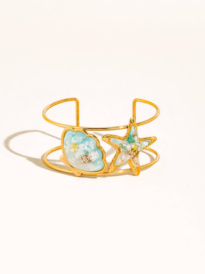 Caprice 18K Gold Non-Tarnish Ocean Starfish Cuff Bracelet