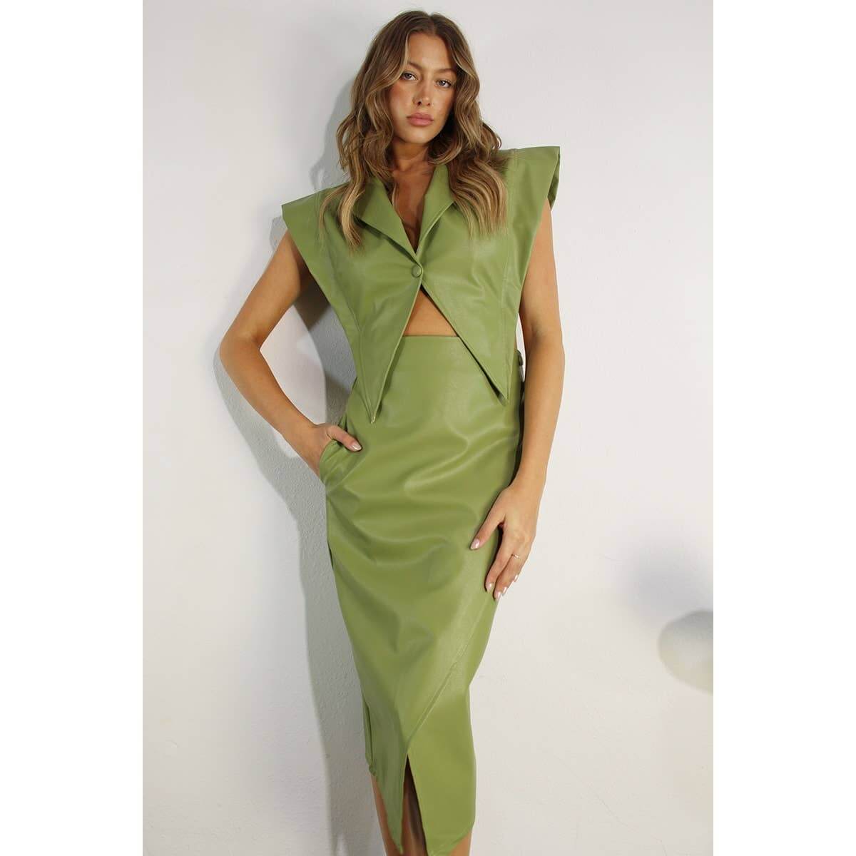 Faux leather vest jacket and skirt set - Soleil et étoiles
