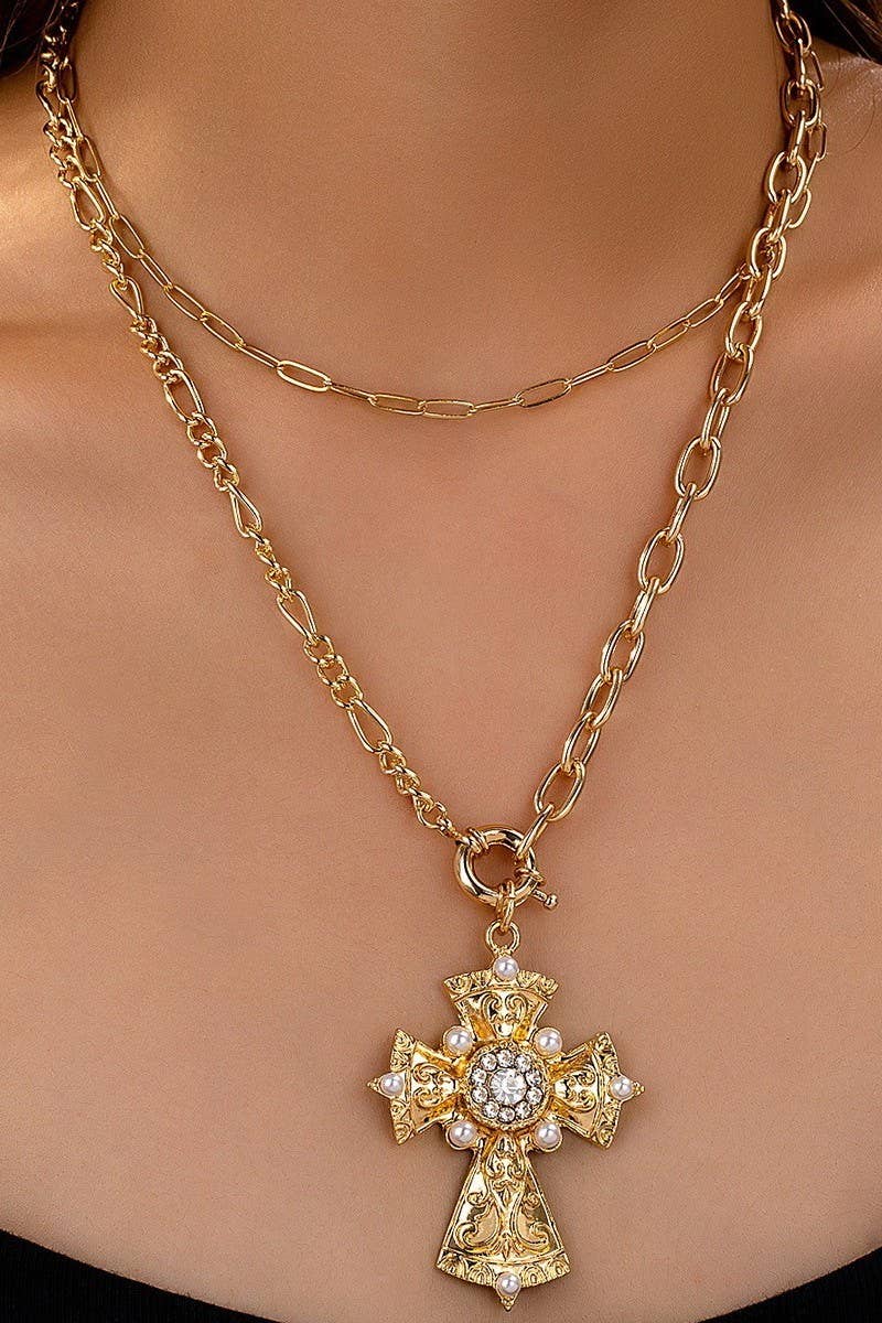 MULTI LAYERED CROSS STATEMENT NECKLACE | 80N92465 - Soleil et étoiles