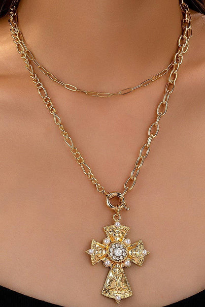 MULTI LAYERED CROSS STATEMENT NECKLACE | 80N92465 - Soleil et étoiles