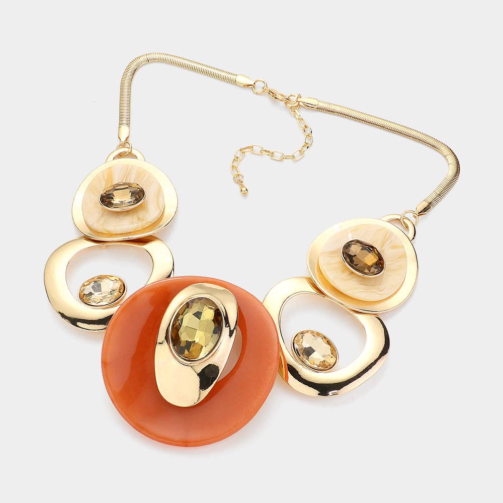 Celluloid Acetate Glass Stone Metal Statement Necklace - Soleil et étoiles