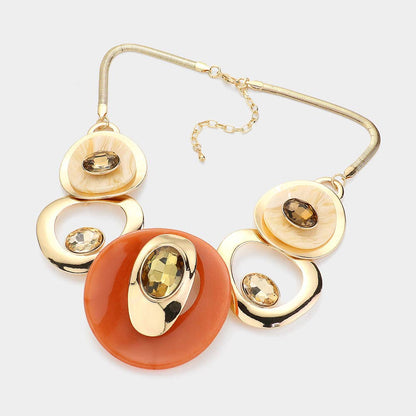 Celluloid Acetate Glass Stone Metal Statement Necklace - Soleil et étoiles