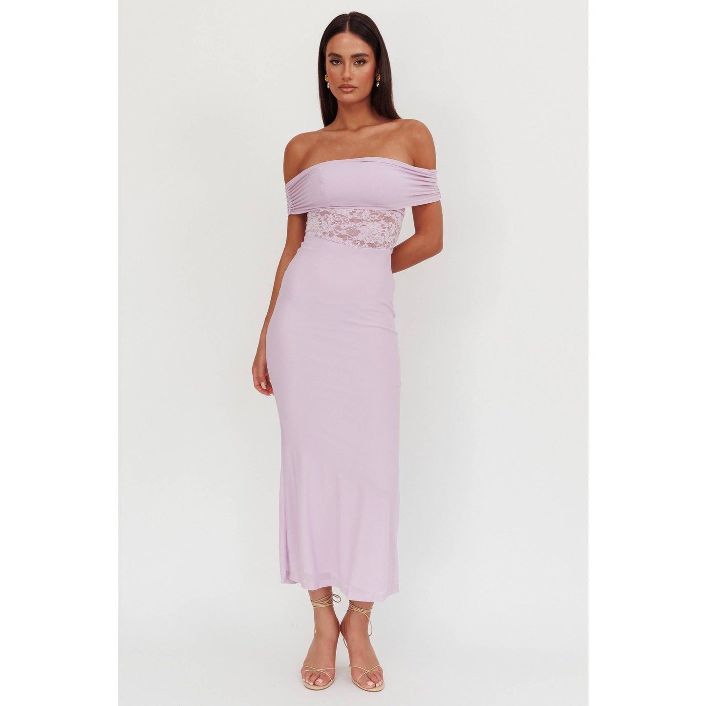 OFF SHOULDER LACE MAXI DRESS / BR0209D - Soleil et étoiles