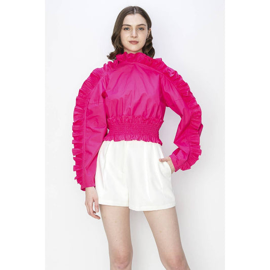 Cotton Long Puff Sleeve Ruffled Blouse - Soleil et étoiles