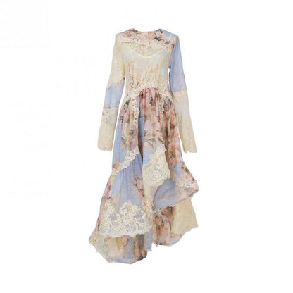 Floral Printed Long Lace Patchwork Dress - Soleil et étoiles