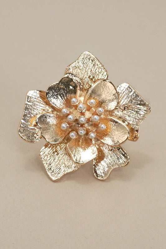 ADJUSTABLE GOLD FLORAL STATEMENT RING | 80R063 - Soleil et étoiles