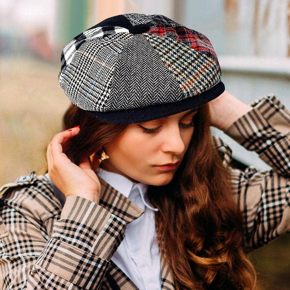 Patchwork Wool Newsboy Hat - Soleil et étoiles