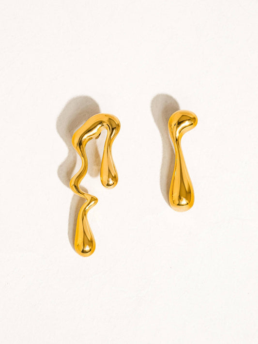 18K Gold Mismatched Melted Earrings