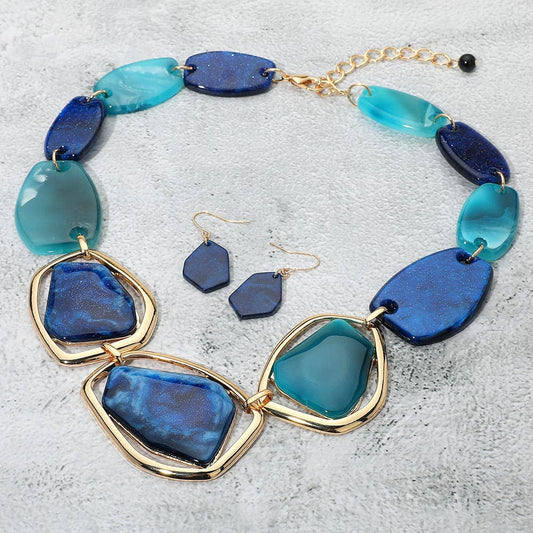 Geometric Chunky Sparkled Celluloid Acetate Plate Link Statement Necklace - Soleil et étoiles